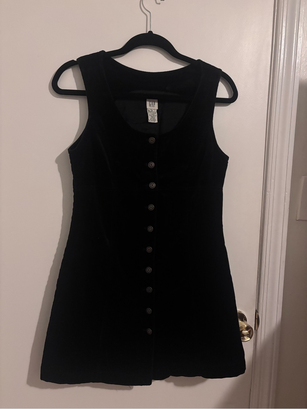 Vintage GAP 90’s Grunge Black Velvet Button-Front Mini Dress
